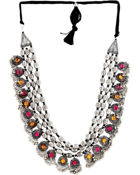 Chandra  Mukhi  handmade oxidized melted Kundan 3 Rows necklace